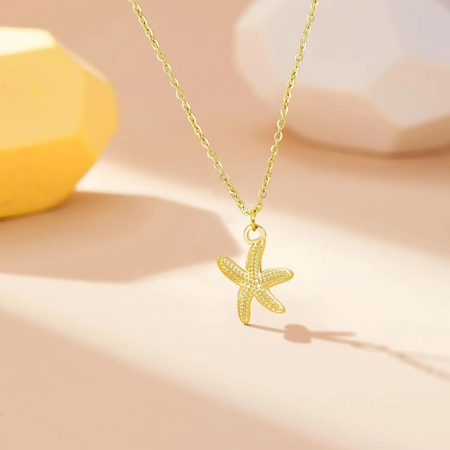 Shell Necklace for Women,14k Gold Plated Layered Starfish Conch SeaShell Pearl Pendant Charm Necklace,Non Tarnish Adjustable Stainless Steel Chain Stack Jewelry for Summer Beach Vacation