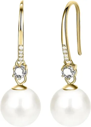 Shell Pearl Earrings Drop for Women 925 Sterling Silver Cubic Zirconia Pearl Dangle Earrings for Gift