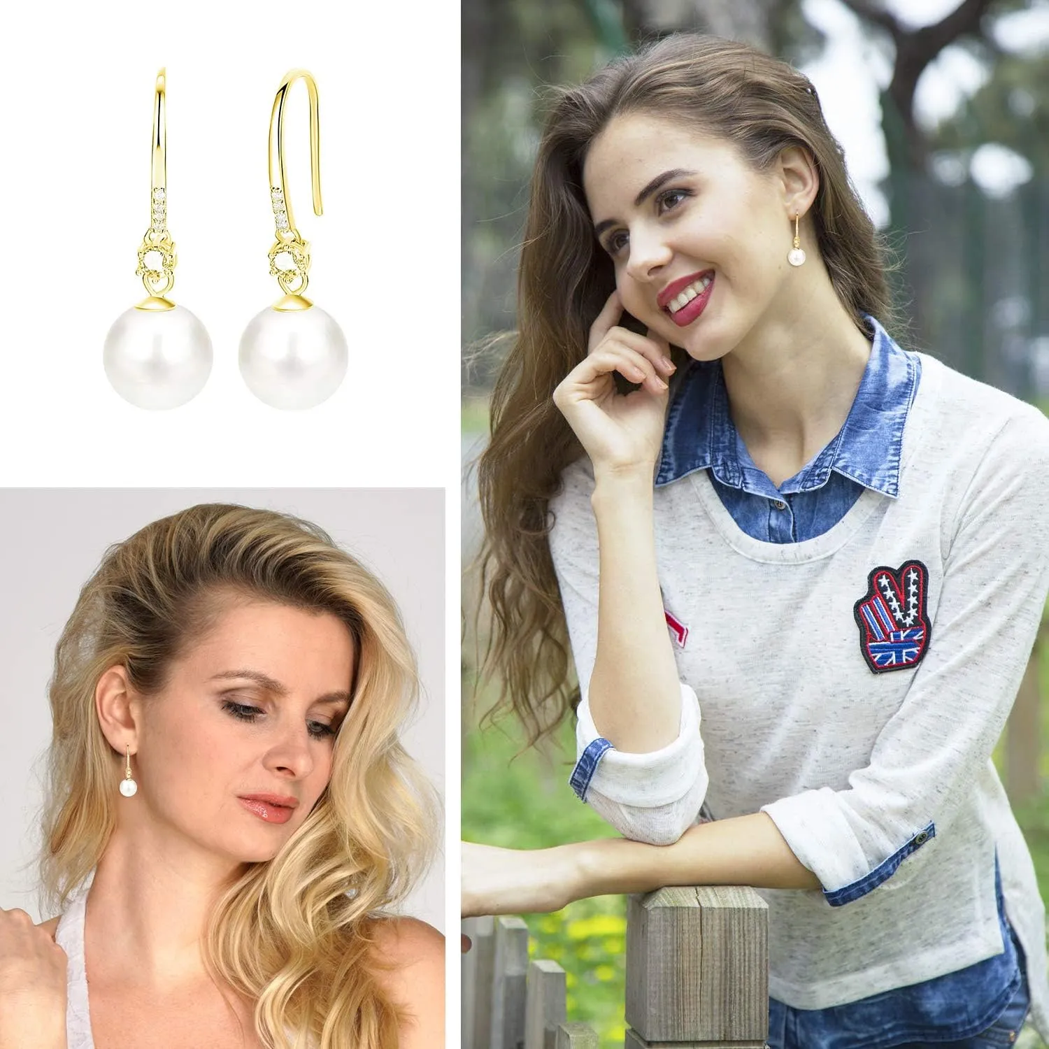 Shell Pearl Earrings Drop for Women 925 Sterling Silver Cubic Zirconia Pearl Dangle Earrings for Gift