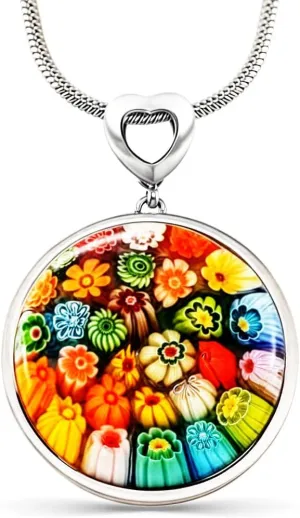 SHOP LC DELIVERING JOY Murano Style Millefiori Glass Necklace - Beaded Necklaces for Women Trendy - Colorful Flower Jewelry Stainless Steel 24-26" Birthday Gifts