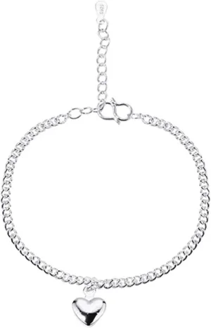 Silver Anklet Women,Anklet Bracelets Heart Anklets 9.84 inch Ankle Bracelet 925 Sterling Silver