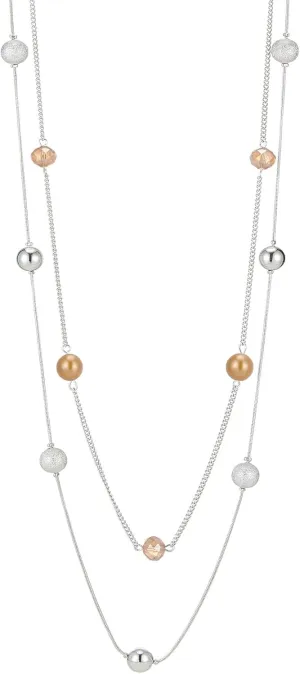 Silver Layered Long Necklace for Women Pearl Crystal Sweater Strand Chain Necklaces Fashion Gifts
