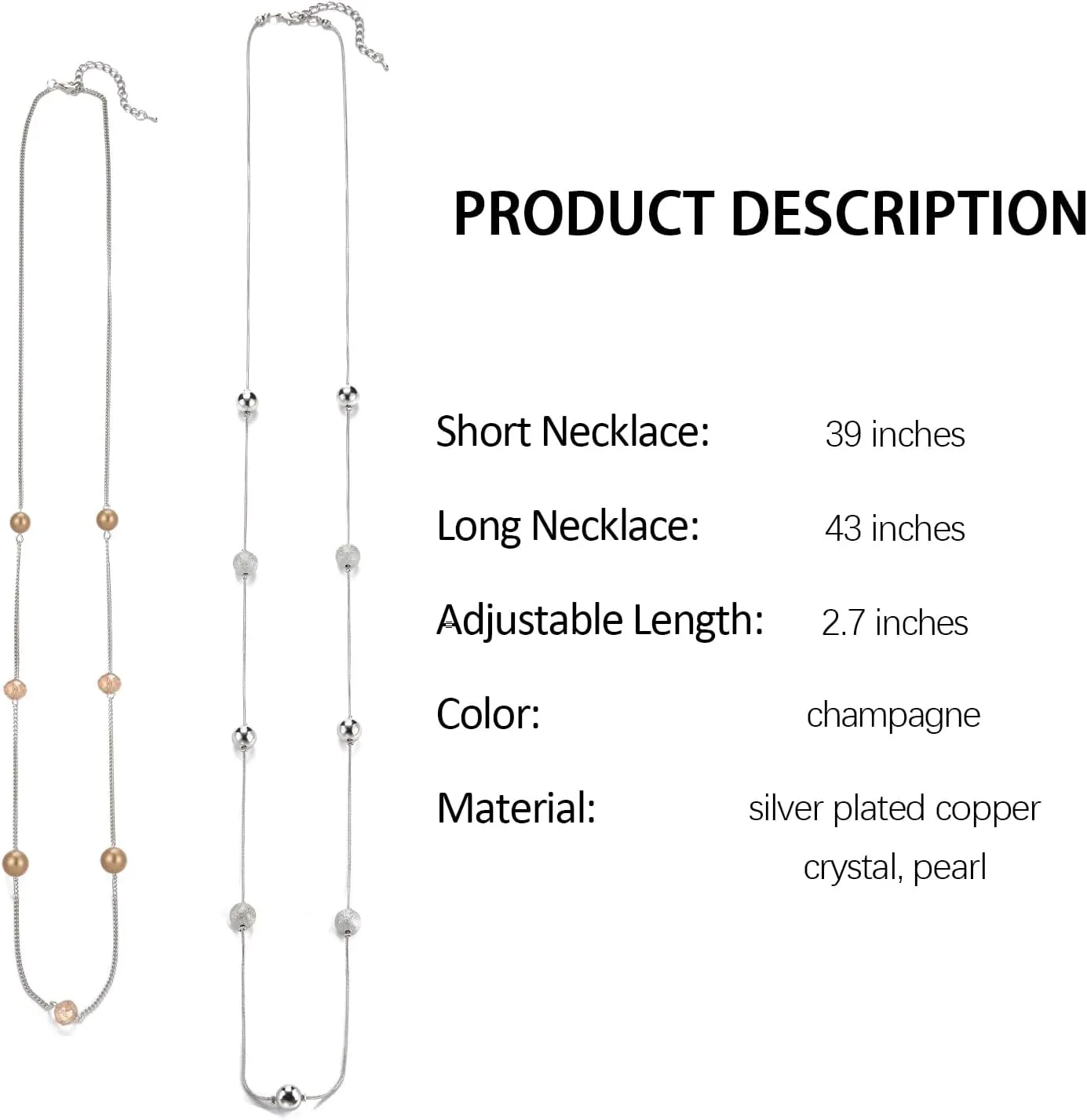 Silver Layered Long Necklace for Women Pearl Crystal Sweater Strand Chain Necklaces Fashion Gifts