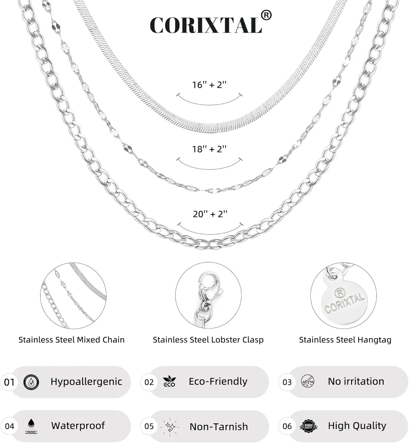 Silver Layered Necklaces for Women,925 Sterling Silver Plated Chain Choker Necklace Stack, Herringbone Paperclip Silver Necklace Set