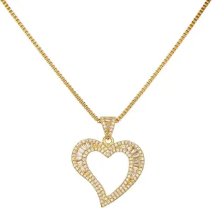 Silver/Gold Heart Necklace for Women, White Gold Love Necklace with Cubic Zirconia, Cute Dainty Bling Jewelry, Mothers Day Gifts, Hip Hop Gold Heart Pendant