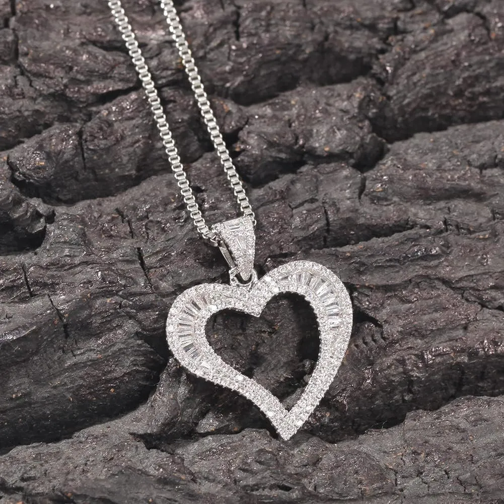 Silver/Gold Heart Necklace for Women, White Gold Love Necklace with Cubic Zirconia, Cute Dainty Bling Jewelry, Mothers Day Gifts, Hip Hop Gold Heart Pendant
