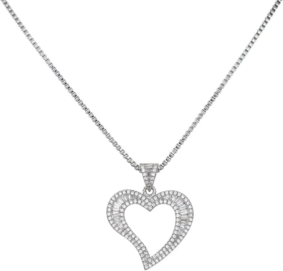 Silver/Gold Heart Necklace for Women, White Gold Love Necklace with Cubic Zirconia, Cute Dainty Bling Jewelry, Mothers Day Gifts, Hip Hop Gold Heart Pendant