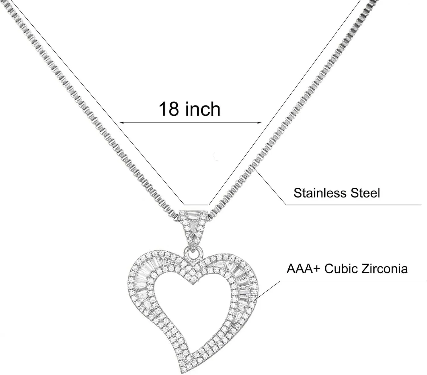 Silver/Gold Heart Necklace for Women, White Gold Love Necklace with Cubic Zirconia, Cute Dainty Bling Jewelry, Mothers Day Gifts, Hip Hop Gold Heart Pendant