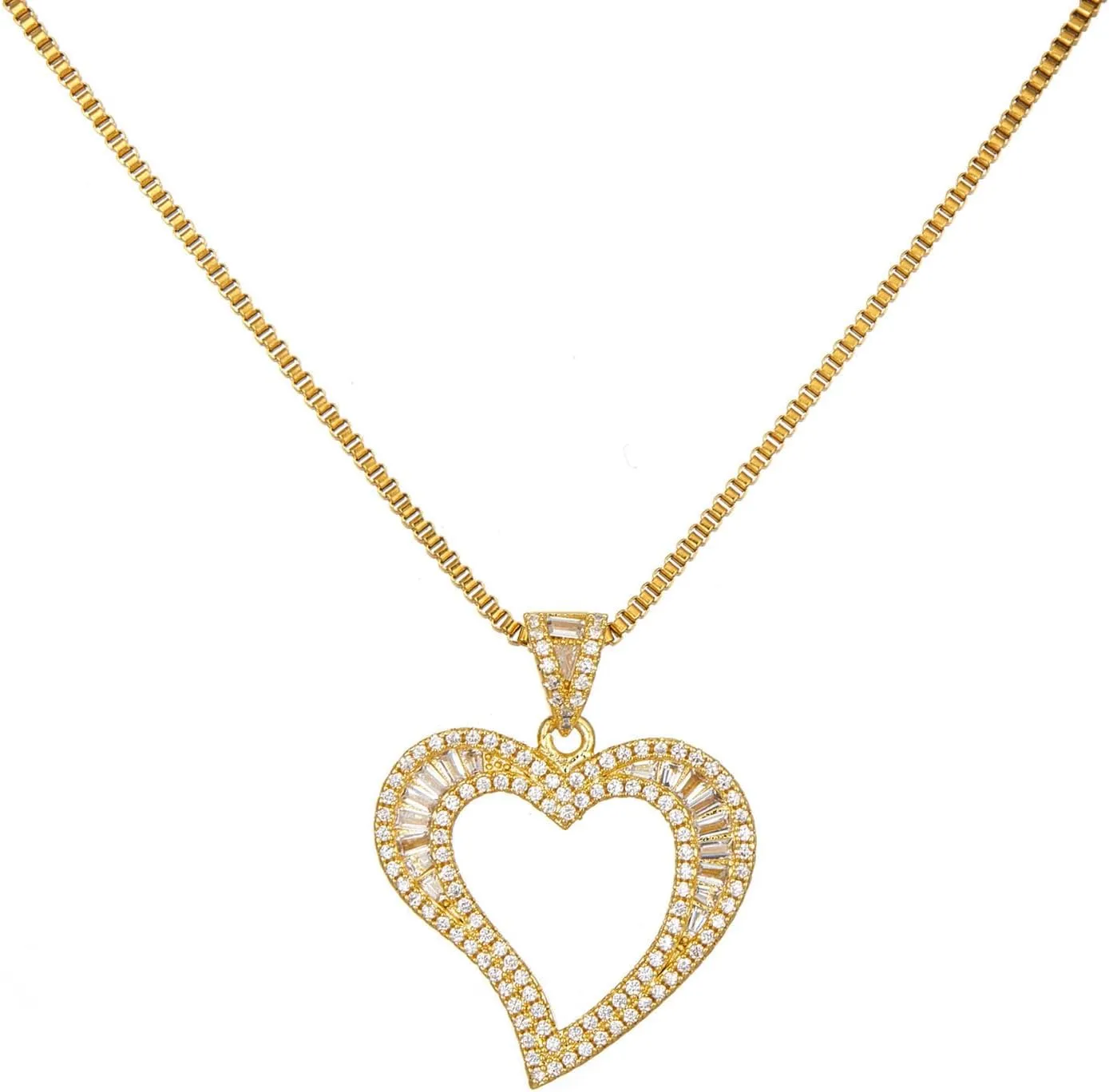 Silver/Gold Heart Necklace for Women, White Gold Love Necklace with Cubic Zirconia, Cute Dainty Bling Jewelry, Mothers Day Gifts, Hip Hop Gold Heart Pendant