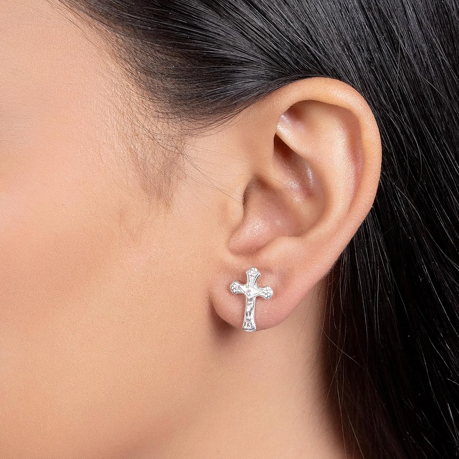 Simple Delicate Cross Stud Earrings in Polished .925 Sterling Silver Minimalist Religious Jewelry for Women Perfect Communion Gift