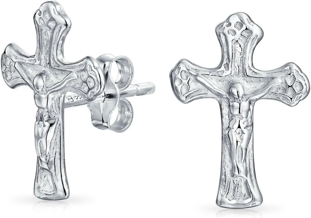 Simple Delicate Cross Stud Earrings in Polished .925 Sterling Silver Minimalist Religious Jewelry for Women Perfect Communion Gift
