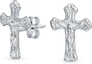 Simple Delicate Cross Stud Earrings in Polished .925 Sterling Silver Minimalist Religious Jewelry for Women Perfect Communion Gift