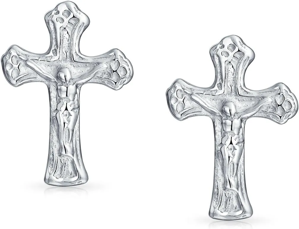 Simple Delicate Cross Stud Earrings in Polished .925 Sterling Silver Minimalist Religious Jewelry for Women Perfect Communion Gift