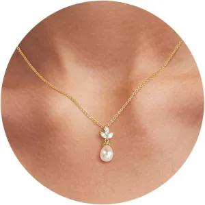 Single Pearl Gold Necklaces for Women Trendy: 14k Gold Plated Thin Chain Sparkly CZ/Dainty Pearl Pendant Stacked Adjustable Necklace Simple Cute Non Tarnish Waterproof Wedding Gold Jewelry