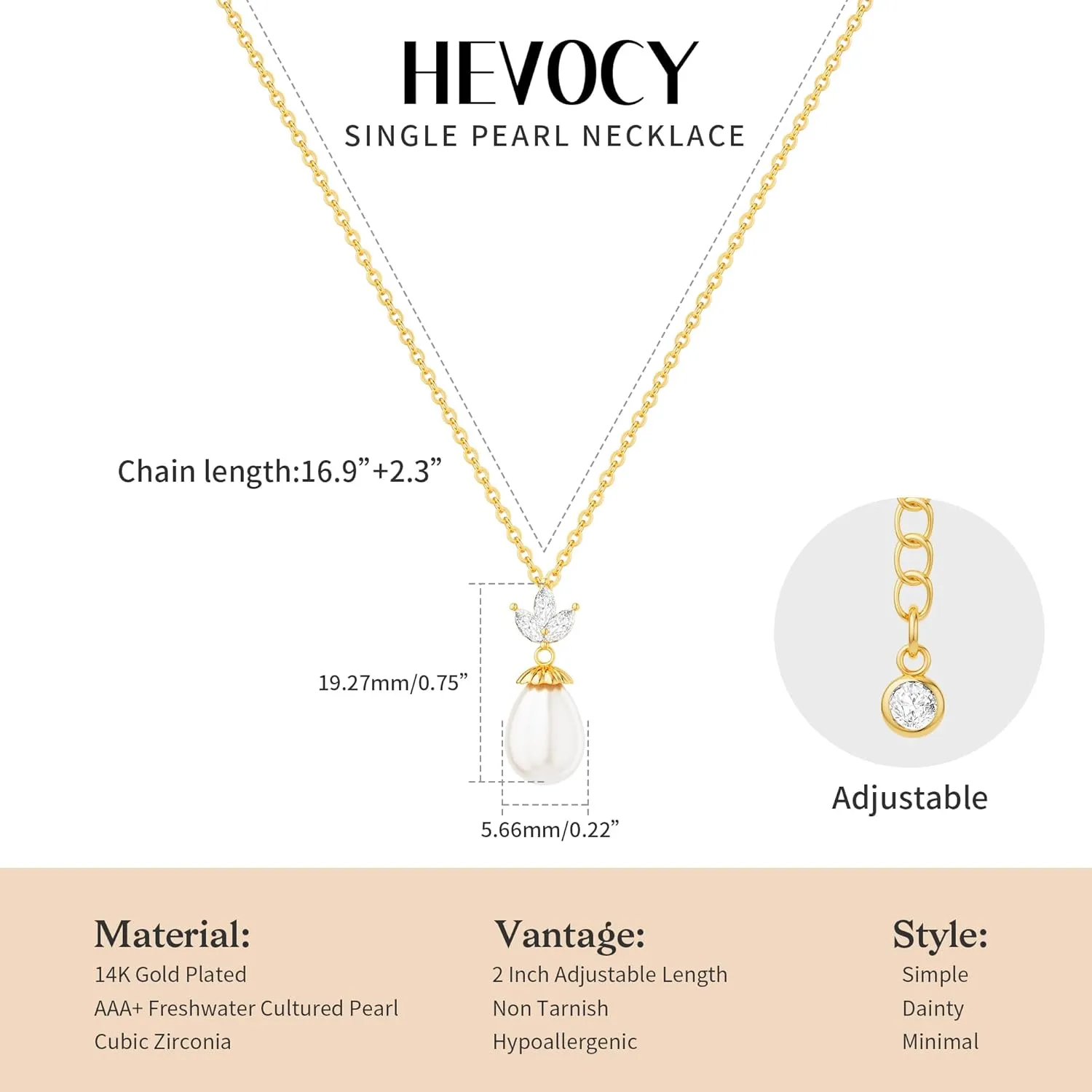 Single Pearl Gold Necklaces for Women Trendy: 14k Gold Plated Thin Chain Sparkly CZ/Dainty Pearl Pendant Stacked Adjustable Necklace Simple Cute Non Tarnish Waterproof Wedding Gold Jewelry