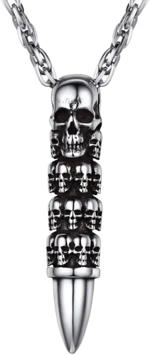 Skull Necklace for Men, Stainless Steel Skeleton Pendant Necklaces, Retro Hip Hop Punk Style, Gothic Halloween Jewelry, Come with Box