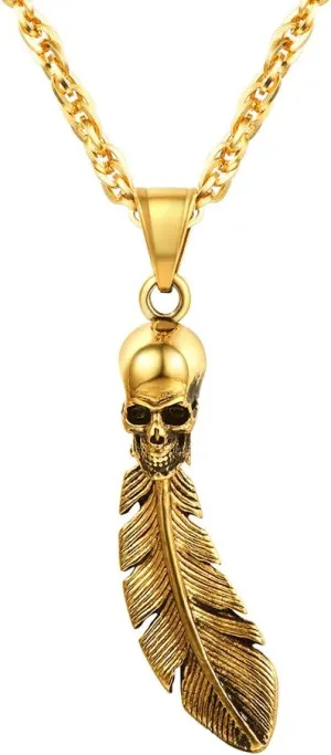 Skull Necklace for Men, Stainless Steel Skeleton Pendant Necklaces, Retro Hip Hop Punk Style, Gothic Halloween Jewelry, Come with Box