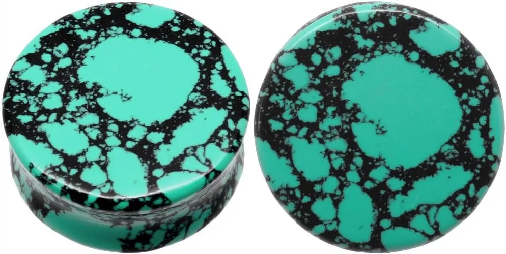 SoScene Aqua Green/Teal Howlite Organic Stone Ear Plugs Gauges Sold in Pairs