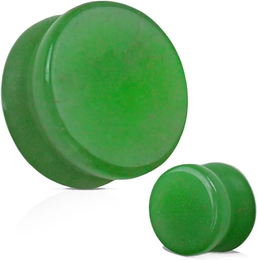 soscene Green aventurine Organic Stone Ear Gauges Solid Plugs Sold in Pairs