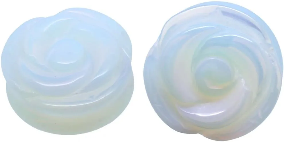 Soscene hand carved opalite rose organic stone ear plugs gauges