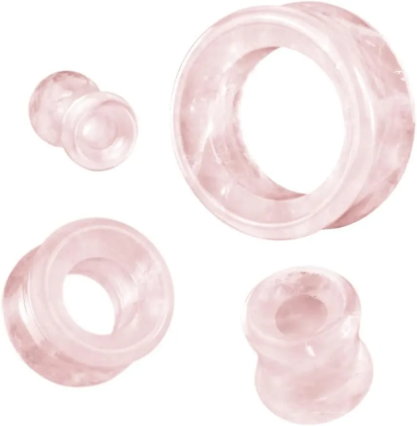 soscene Hollow Tunnels Rose Quartzite Organic Stone Ear Plugs Gauges Sold in Pairs