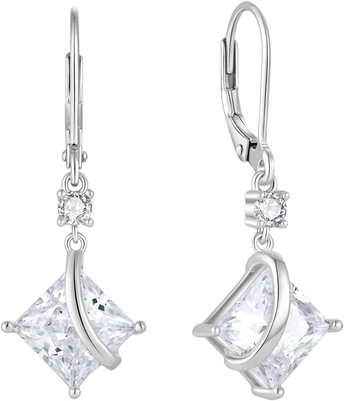 Square Princess Cut Drop Dangle Earrings 925 Sterling Silver Solitaire Leverback Earrings Birthstone Jewelry Gifts for Women