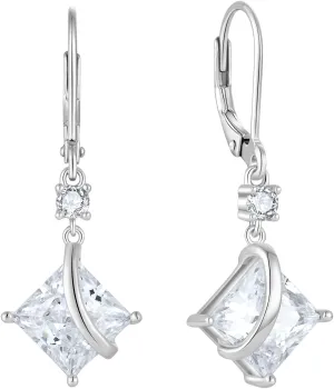 Square Princess Cut Drop Dangle Earrings 925 Sterling Silver Solitaire Leverback Earrings Birthstone Jewelry Gifts for Women