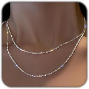 Stackable Layered Necklaces for Women Sparkly Silver Choker Necklace Double Layer Snake Chain Necklace Trendy Jewelry