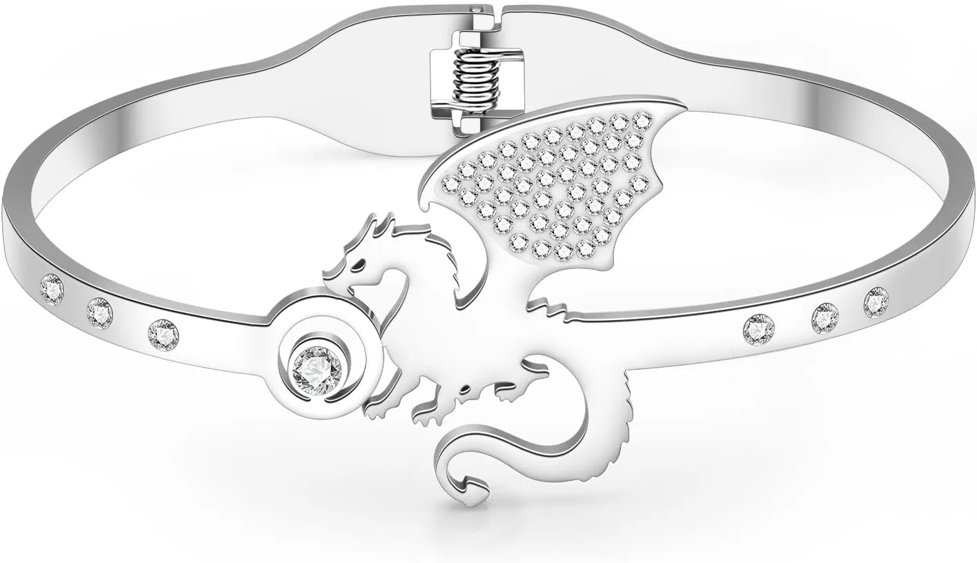 Stainless Steel 18K Gold Silver Plated Crystal Cool Dragon Bracelet Medieval Legends Fantasy Dinosaur Cuff Bangle Birthday Friendship Charms Jewelry Gifts For Women Party Favors