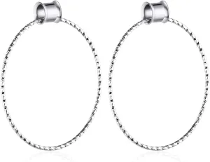 Stainless Steel Ear Tunnels Ear Gauges Women Rose Gold/Silver with Big Hoop Dangle Ear Expander Body Piercing Jewelry, 1 Pair, 6MM - 20MM