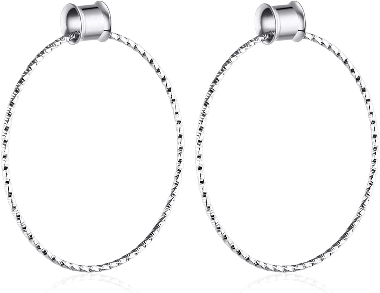 Stainless Steel Ear Tunnels Ear Gauges Women Rose Gold/Silver with Big Hoop Dangle Ear Expander Body Piercing Jewelry, 1 Pair, 6MM - 20MM
