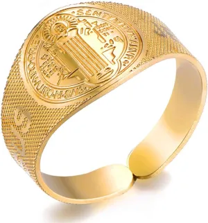Stainless steel Jesus Saint Benedict ring opening adjustable ring catholic religious Jewelry