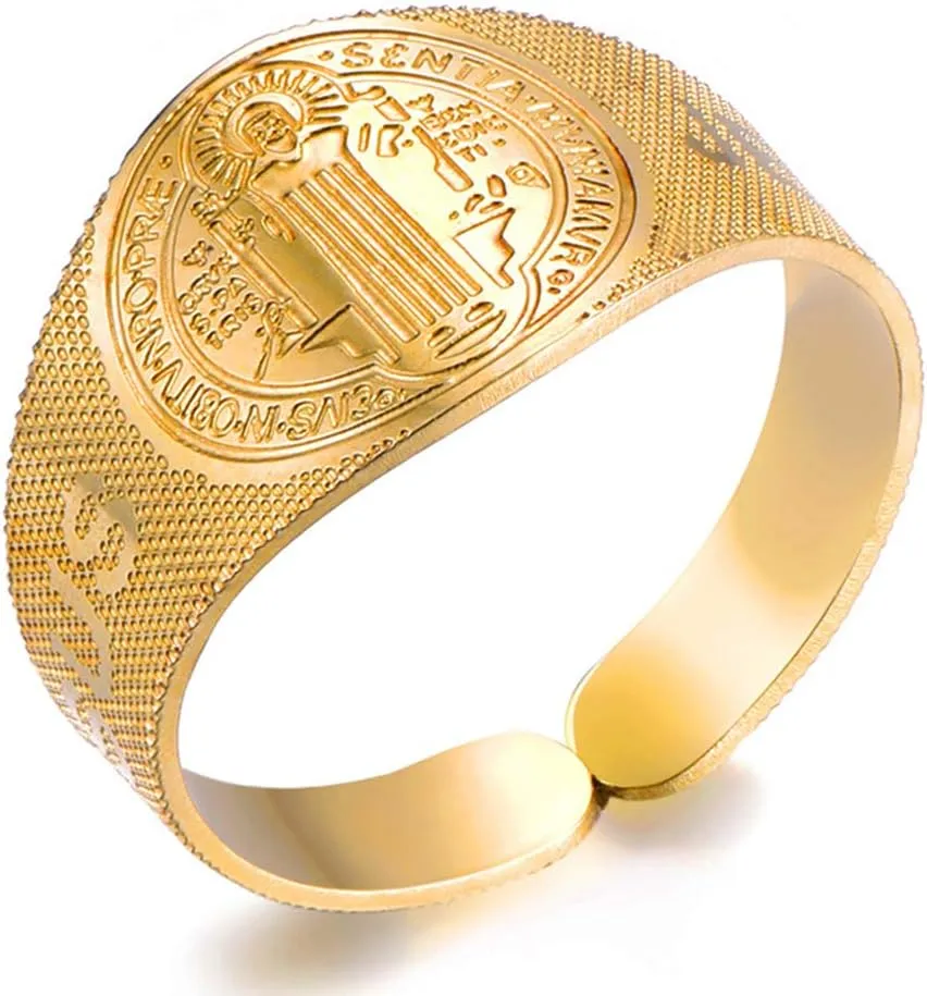 Stainless steel Jesus Saint Benedict ring opening adjustable ring catholic religious Jewelry