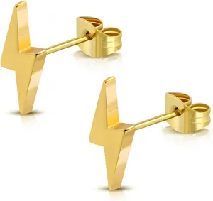 Stainless Steel Lightning Bolt Flash Thunder Button Stud Post Earrings