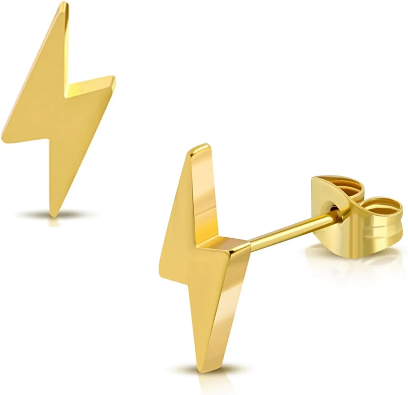 Stainless Steel Lightning Bolt Flash Thunder Button Stud Post Earrings