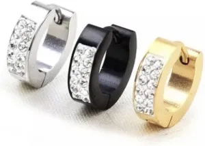 Stainless Steel Men's Single Pack Of 3 Diamond Hoop Earrings