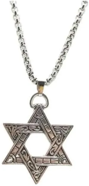 Star of David Pendant Necklace, Vintage Silver Chain, Celtic Design, Religious Jewelry
