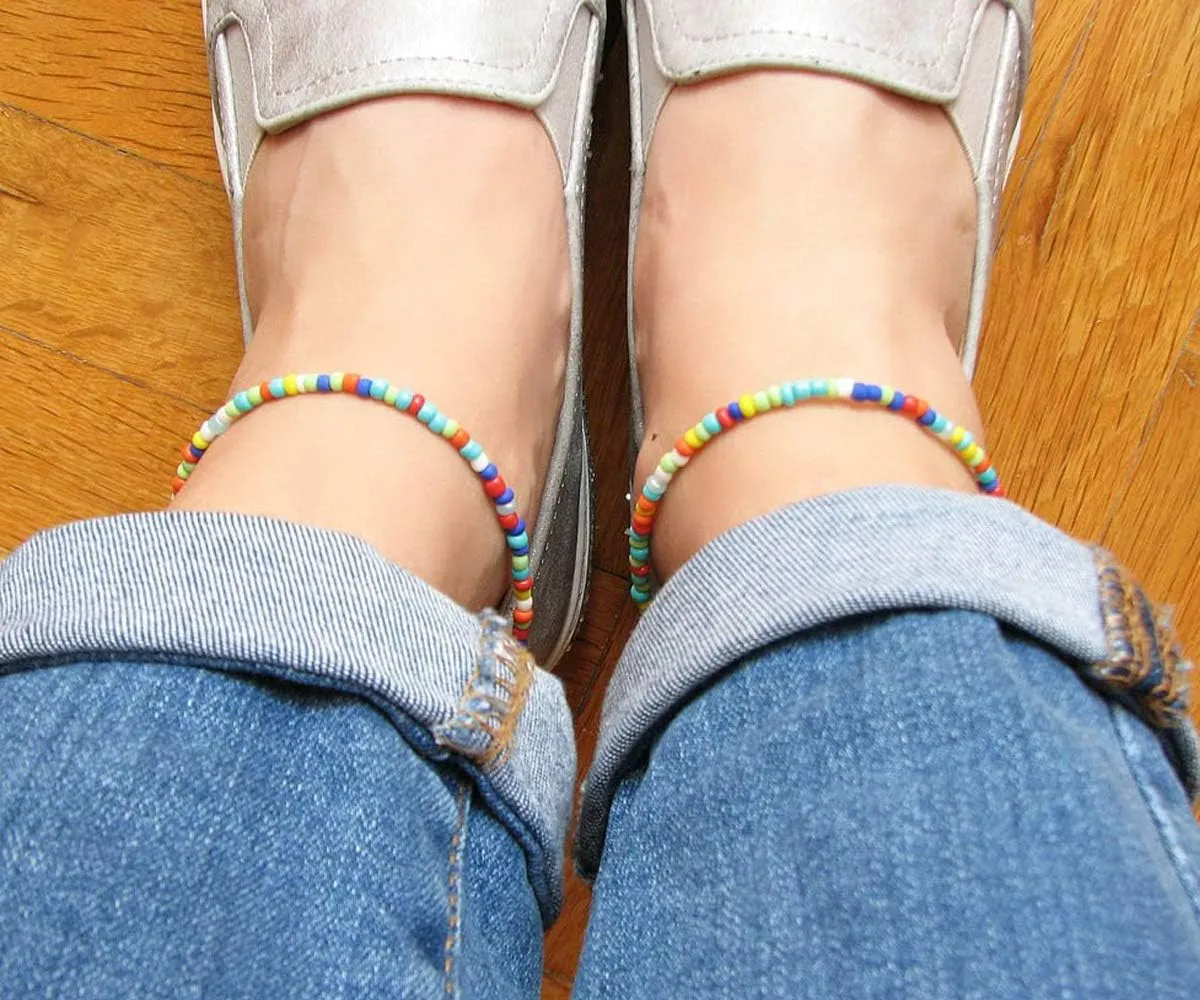 Starain 8-12Pcs Handmade Beaded Anklets for Women Boho Colorful Beads Ankle Bracelets Adjustable Foot Anklet Set