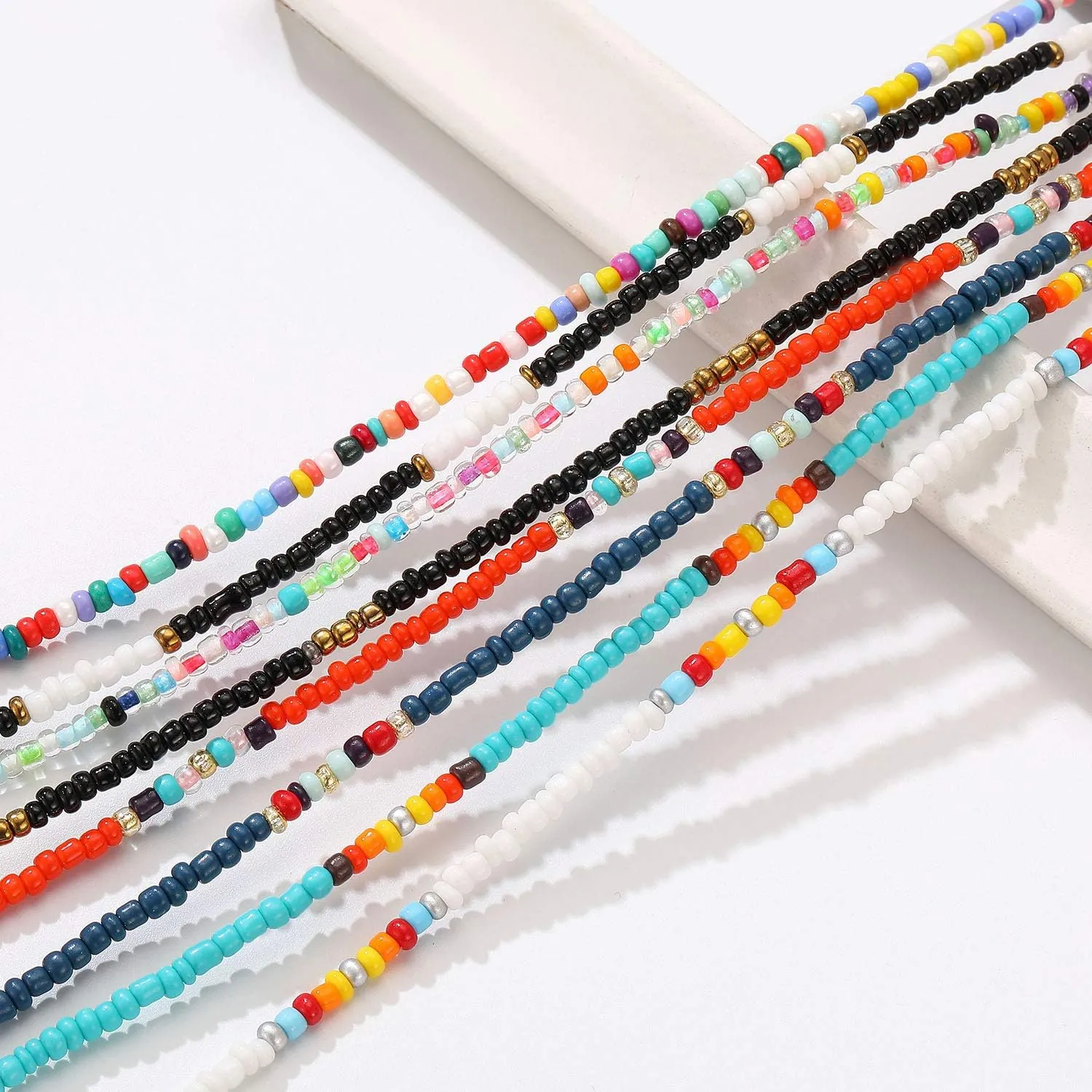 Starain 8-12Pcs Handmade Beaded Anklets for Women Boho Colorful Beads Ankle Bracelets Adjustable Foot Anklet Set