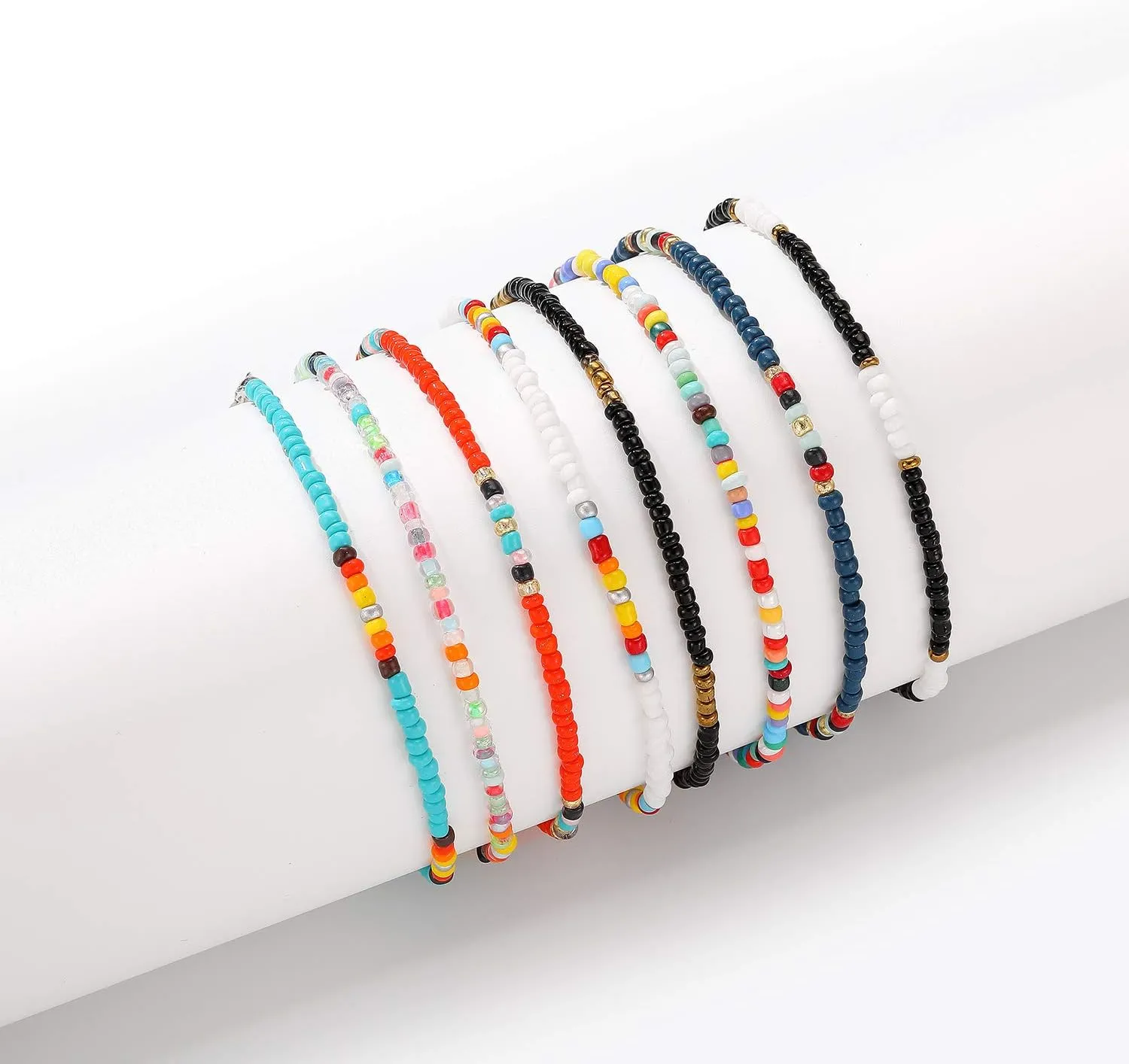 Starain 8-12Pcs Handmade Beaded Anklets for Women Boho Colorful Beads Ankle Bracelets Adjustable Foot Anklet Set