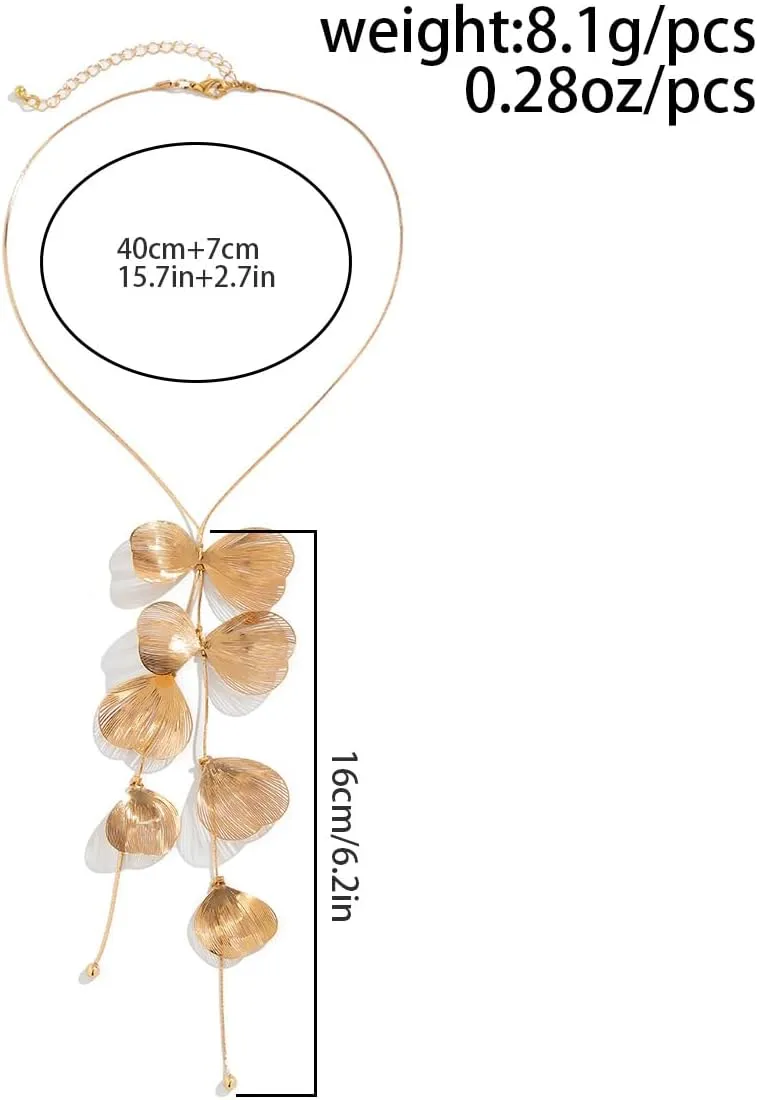 Statement Gold Ginkgo Leaf Flower Long Y Necklace for Women Trendy, Dainty Boho Silver Leaf Floral Choker Necklace Black Leaves Necklaces Jewelry Gift
