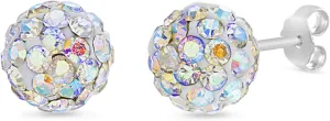 Sterling Silver Aurore Boreale Crystal Ball Stud Earrings for Women White 8mm