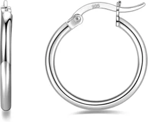 Sterling Silver Hoop Earrings 7 Sizes Options 2mm Tube High Polished Silver Hoops 15mm 20mm 25mm 30mm 40mm 50mm 60mm Hypoallergenic Jewelry
