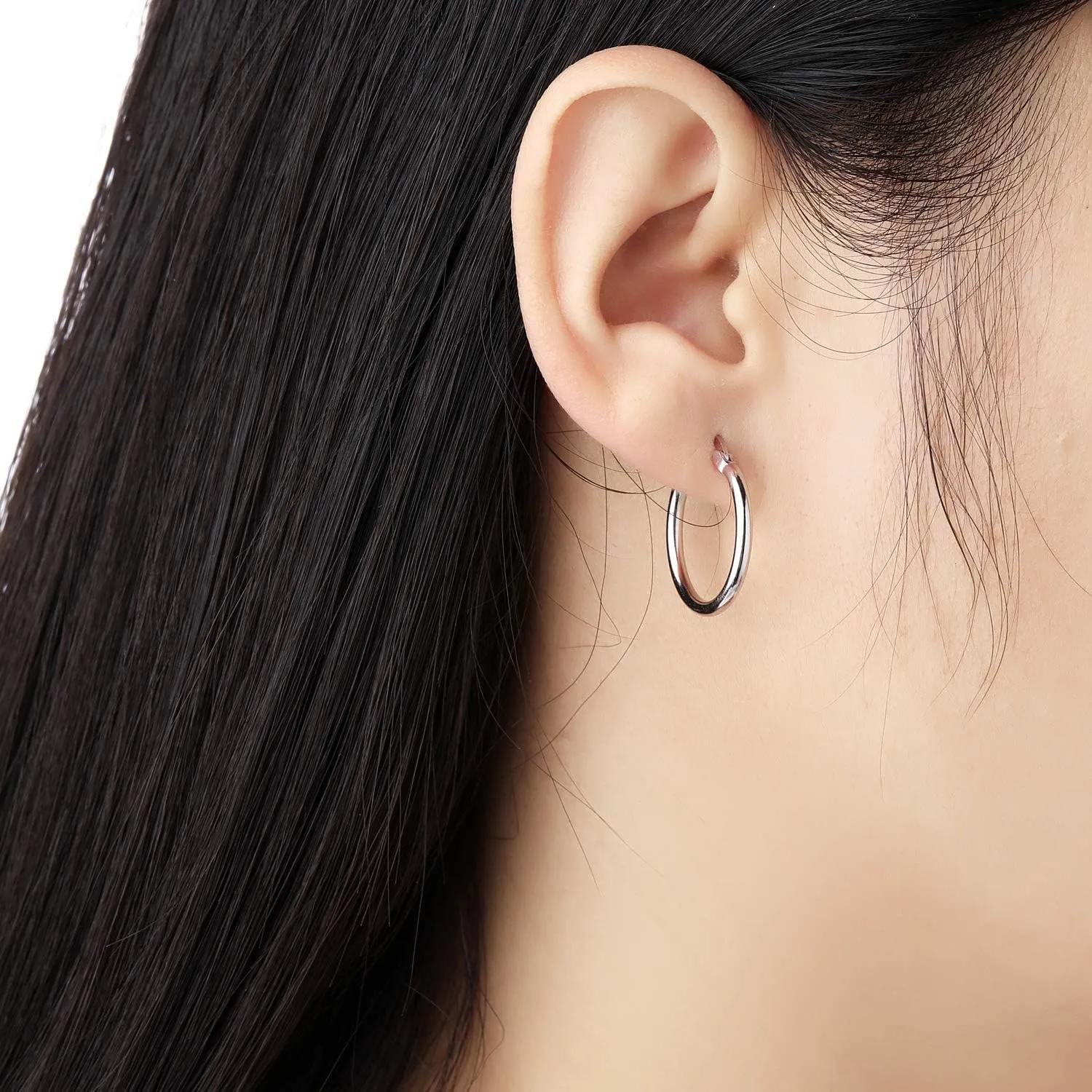 Sterling Silver Hoop Earrings 7 Sizes Options 2mm Tube High Polished Silver Hoops 15mm 20mm 25mm 30mm 40mm 50mm 60mm Hypoallergenic Jewelry