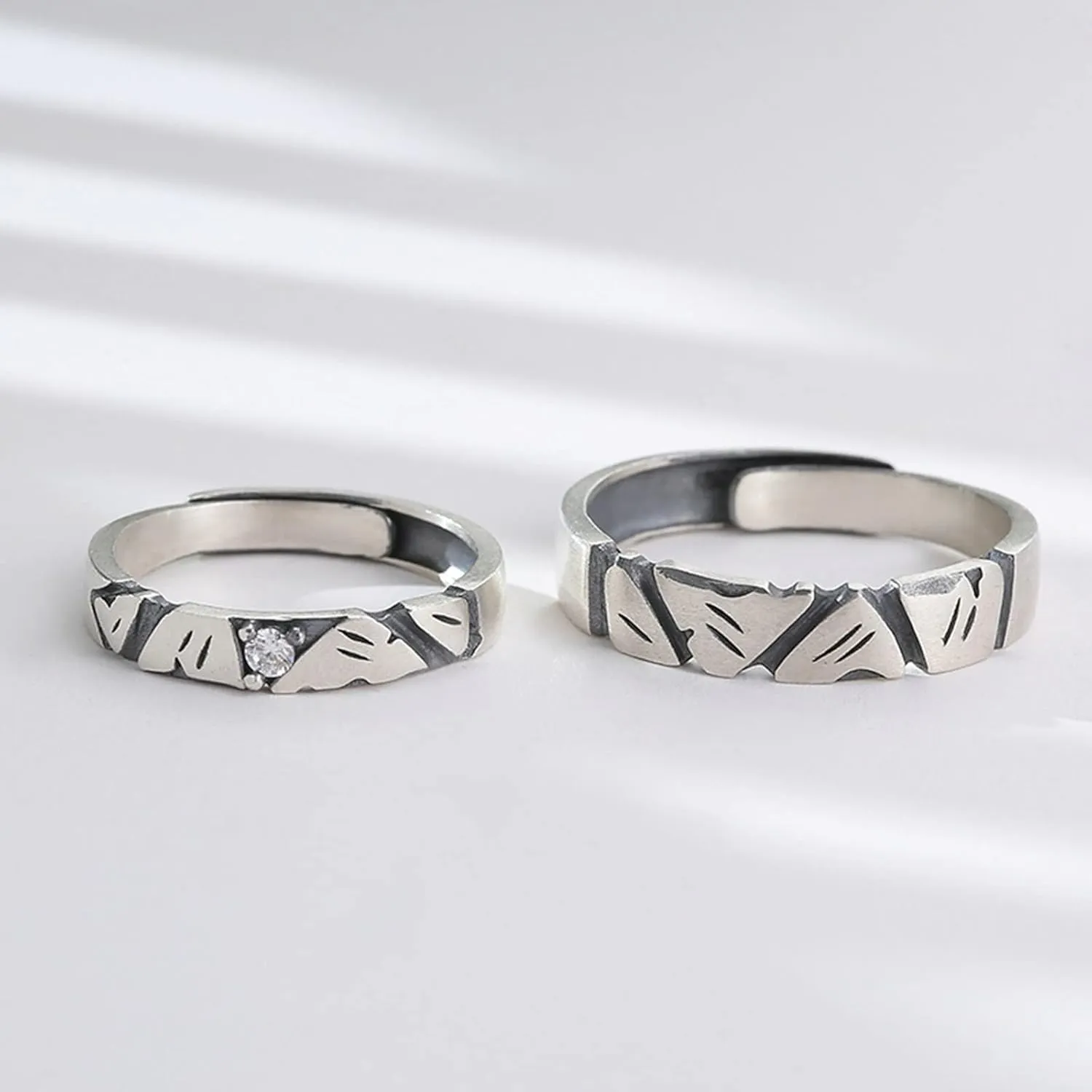 Sterling Silver Rings, Matching Promise Rings for Couples Unique Design Pattern Ring