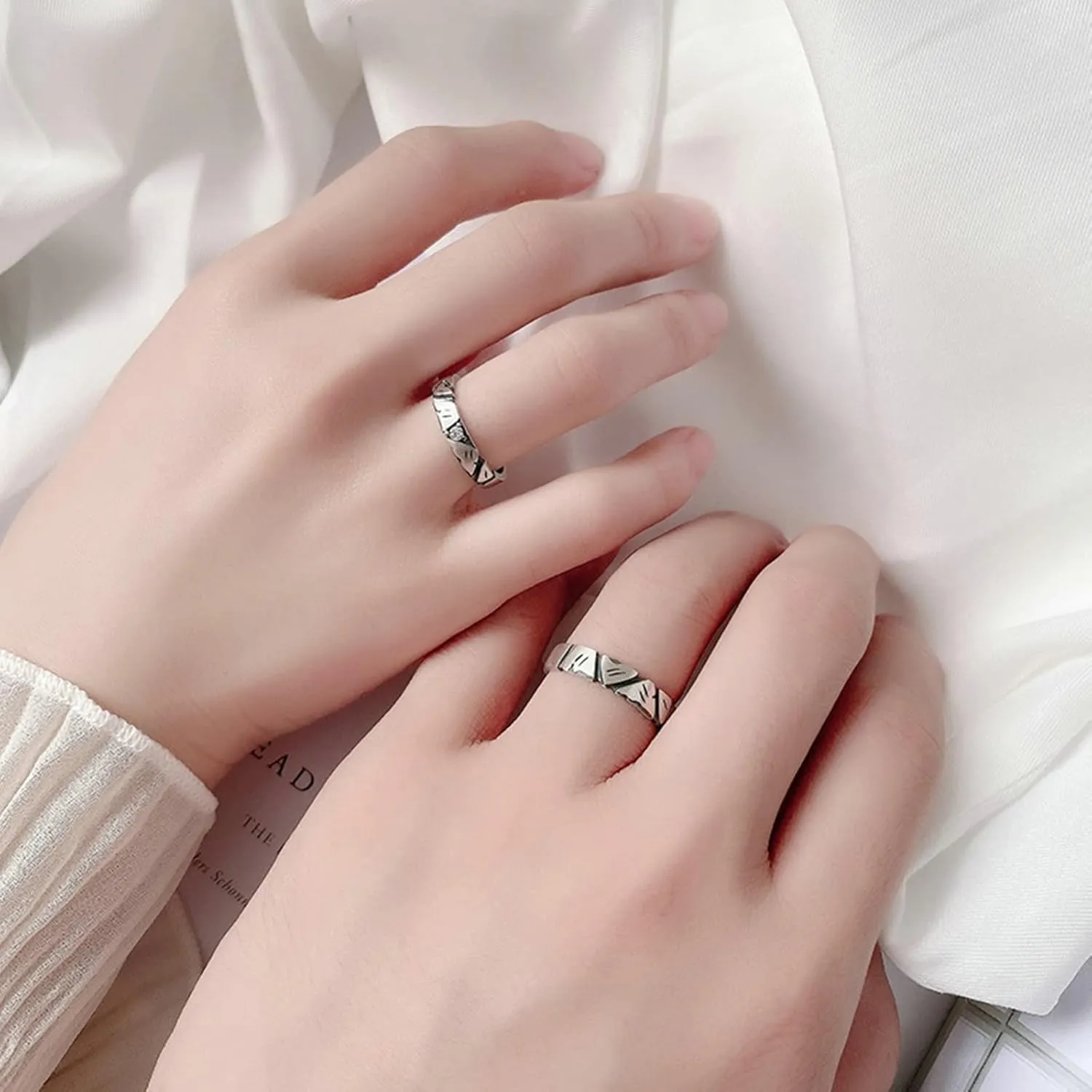 Sterling Silver Rings, Matching Promise Rings for Couples Unique Design Pattern Ring