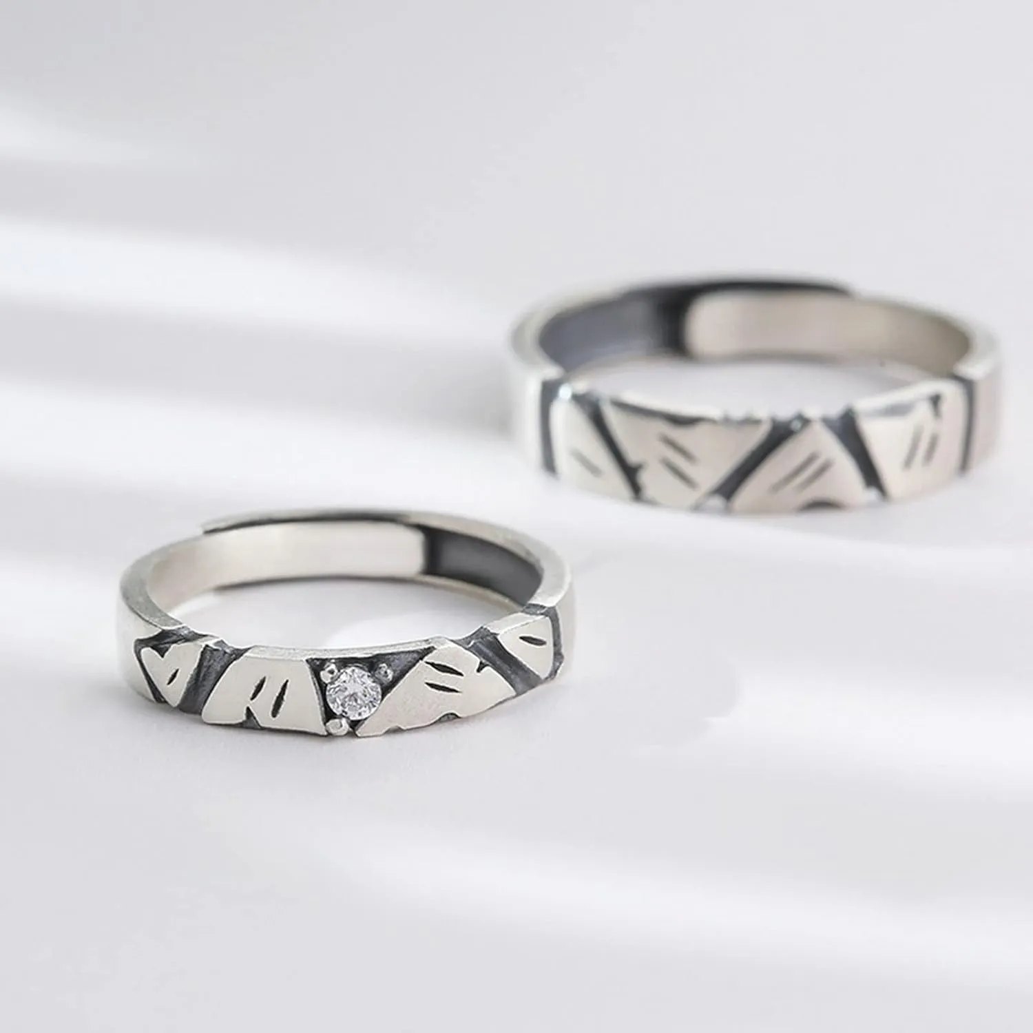 Sterling Silver Rings, Matching Promise Rings for Couples Unique Design Pattern Ring