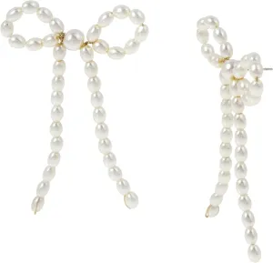 Steve Madden Women's Punk Romance Pearl Bow Statement Earrings