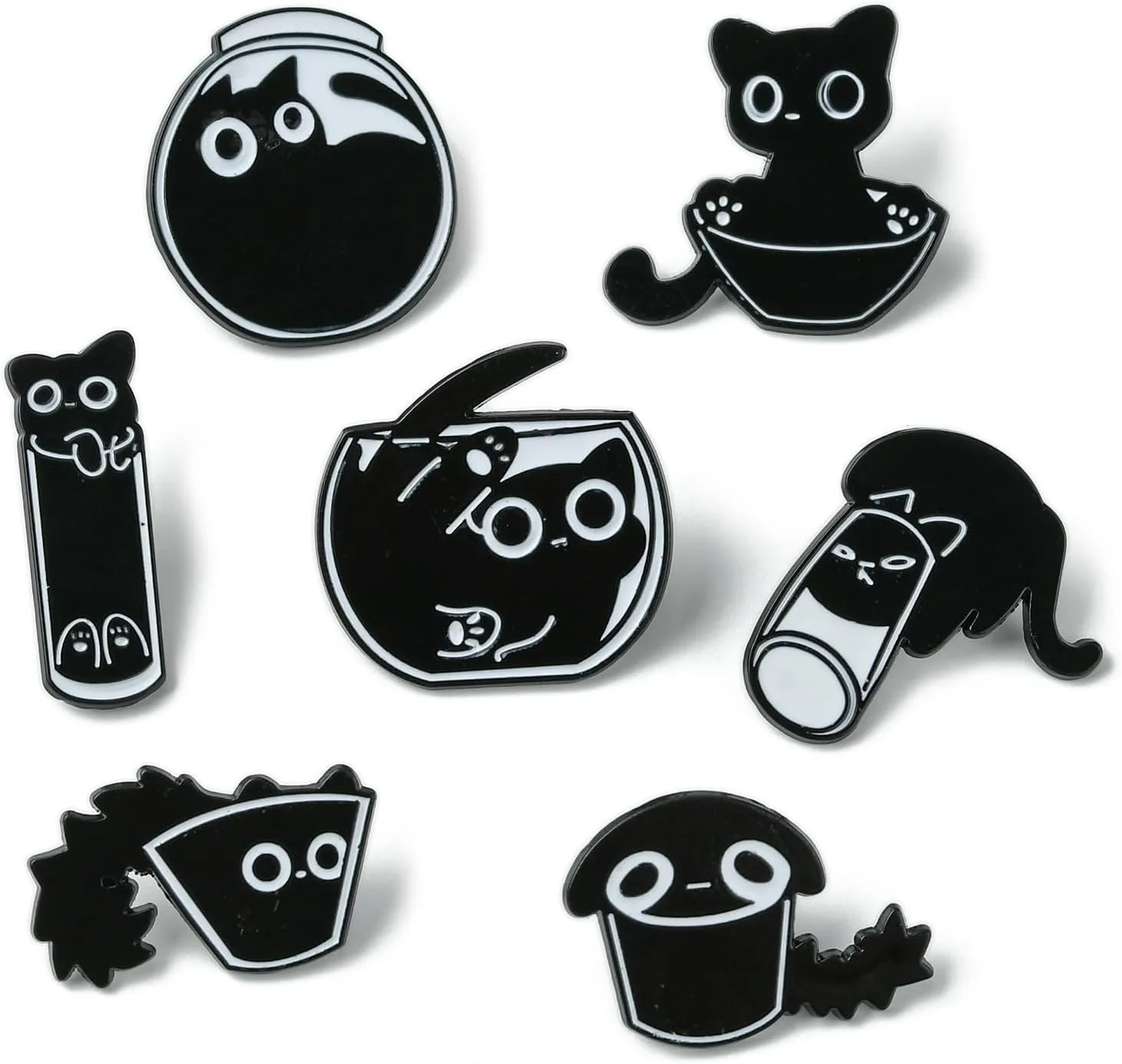 Stiesy 7 Pcs Black Cat Enamel Pin Cute Kitten Brooches Lapel Pins Kawaii Animal Novelty Badges Brooch Pin Set for Hats Clothes Backpack Bags Jewelry Crafting Fits Men Women Boys and Girls