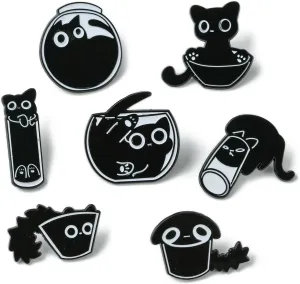 Stiesy 7 Pcs Black Cat Enamel Pin Cute Kitten Brooches Lapel Pins Kawaii Animal Novelty Badges Brooch Pin Set for Hats Clothes Backpack Bags Jewelry Crafting Fits Men Women Boys and Girls